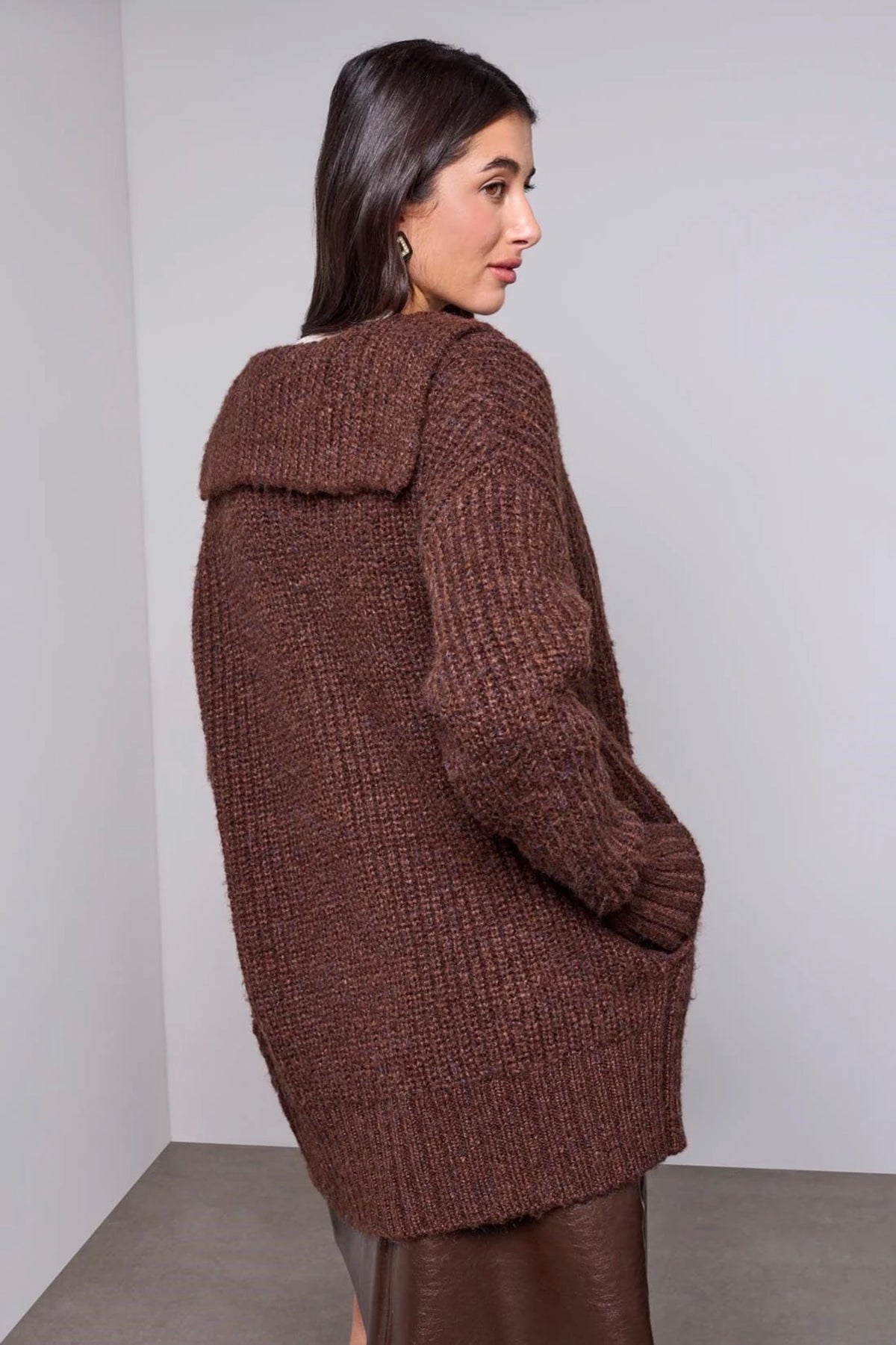 Tribal Blue Thread Oversized Knit Cardigan Chocolate