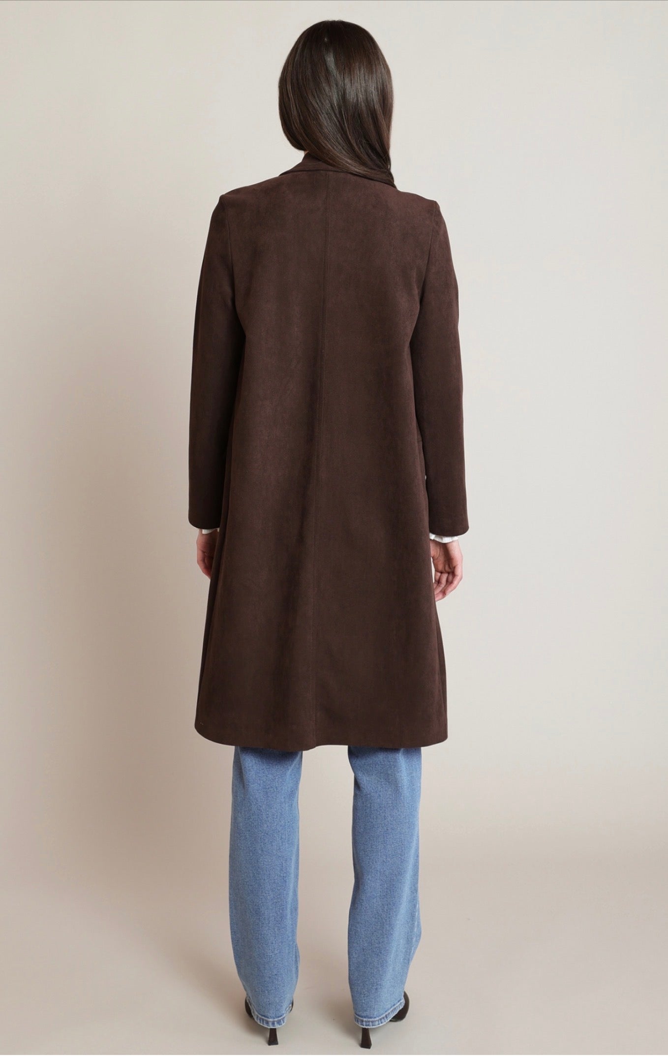 Black Tape Long Faux Suede Coat Chocolate