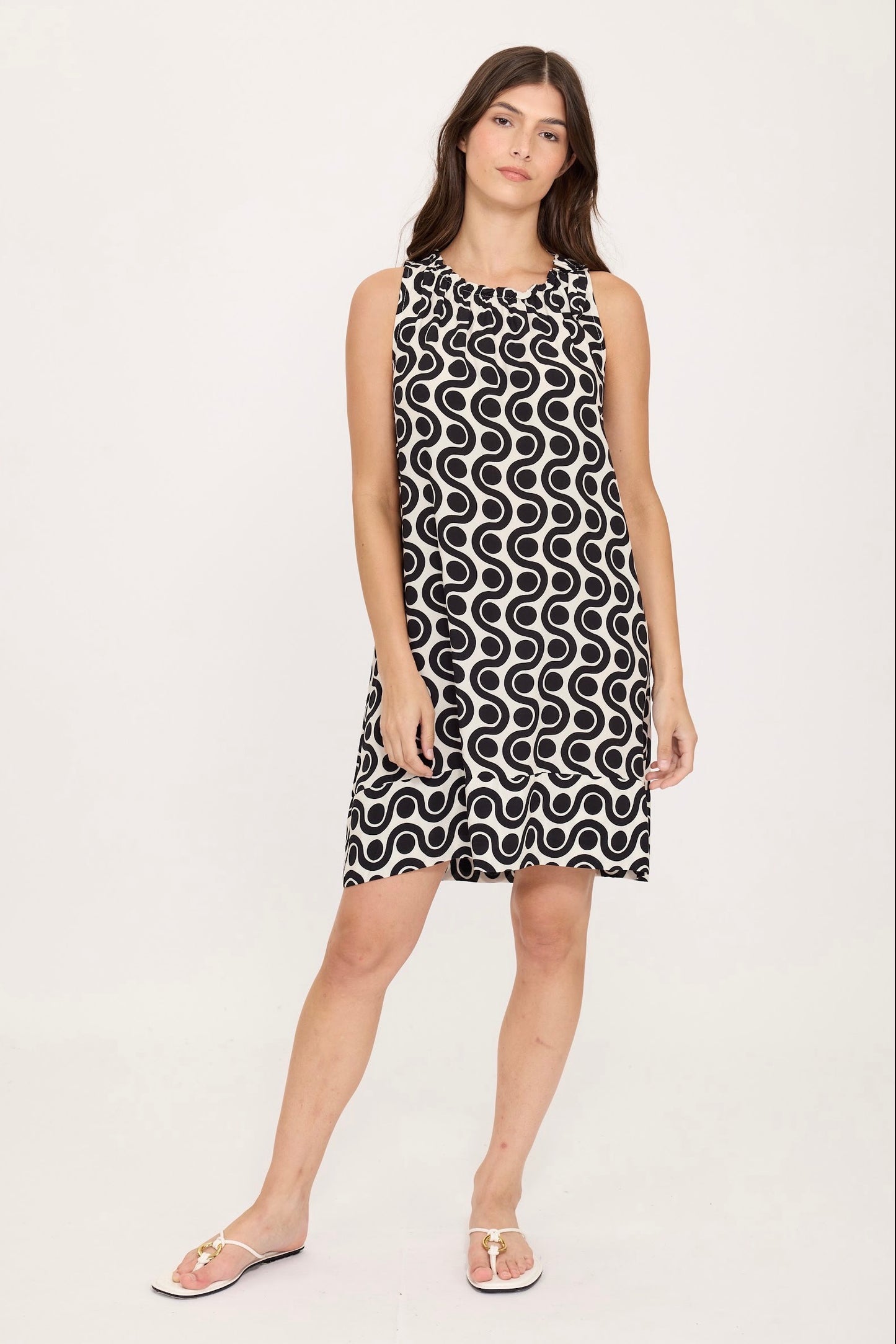 Pistache Sleeveless Woven Dress Dotted Pattern
