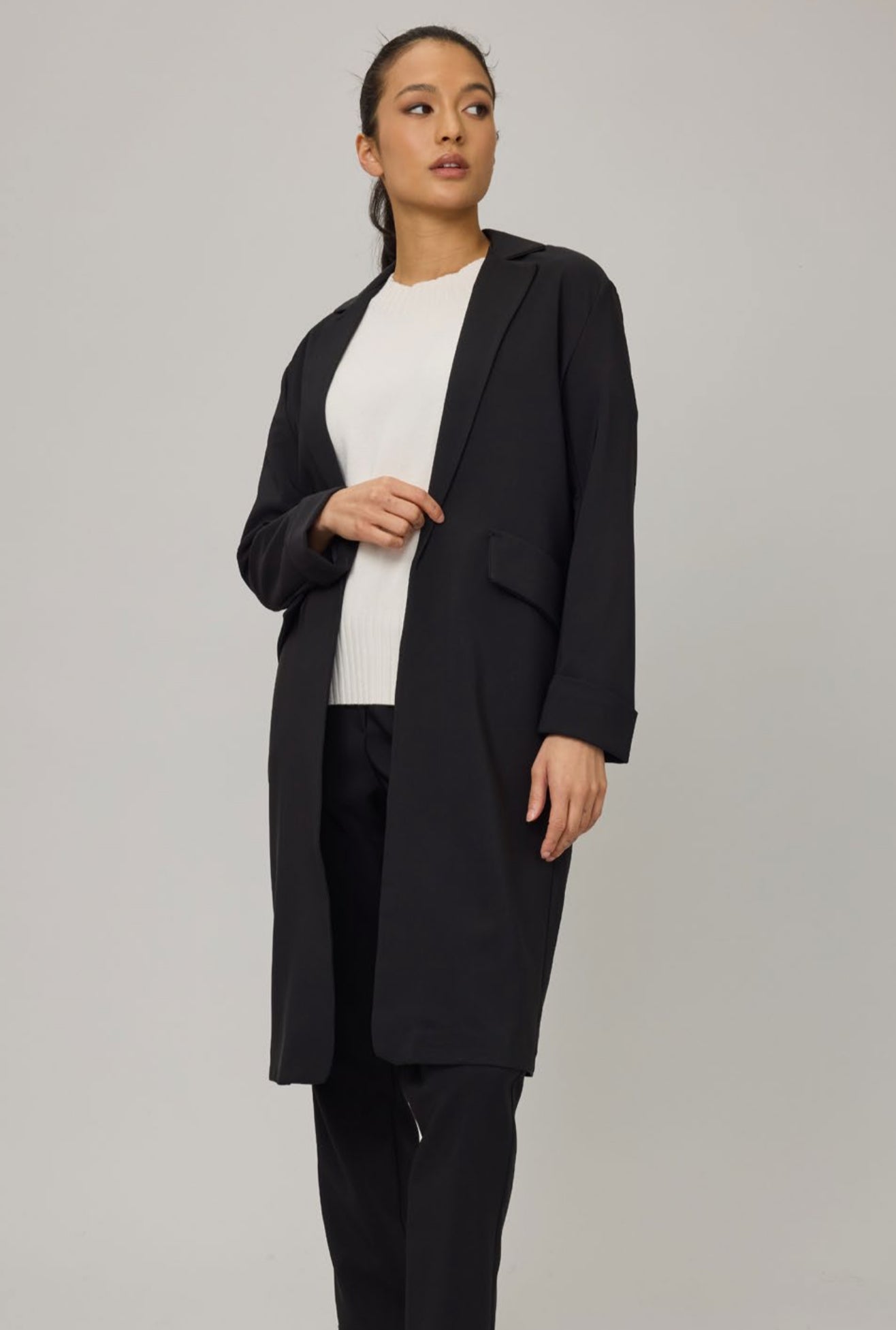 Pistache Smooth Stretch Long Blazer Black