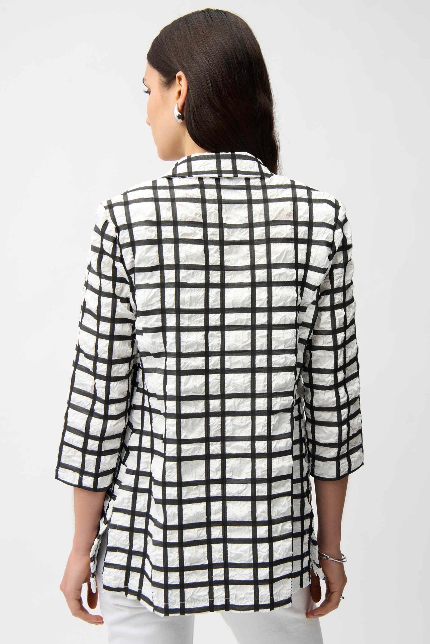 Joseph Ribkoff Jacquard Plaid Print Boxy Blazer With Notched Collar 261268