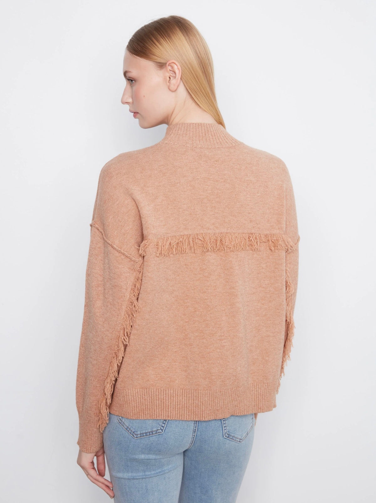 Charlie B Fringe Mock Neck Sweater