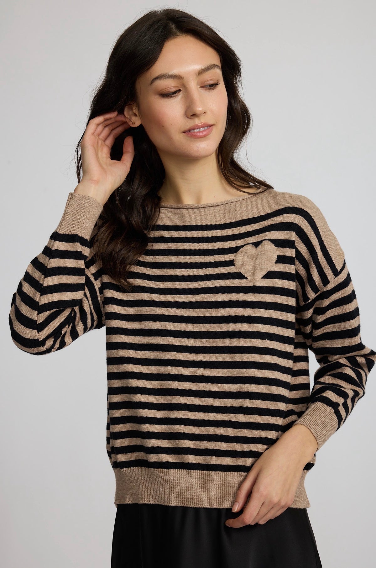 Pistache Striped Heart Sweater Beige