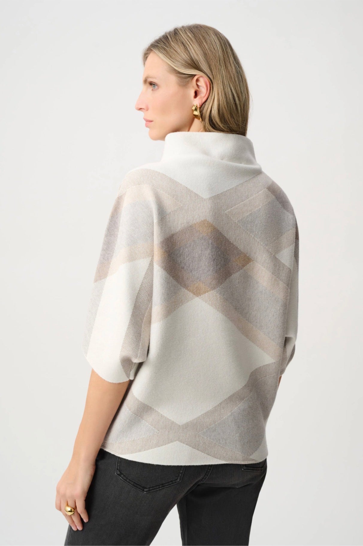 Joseph Ribkoff Brushed Viscose And Nylon Plaid Funnel-Neck Sweater 263947