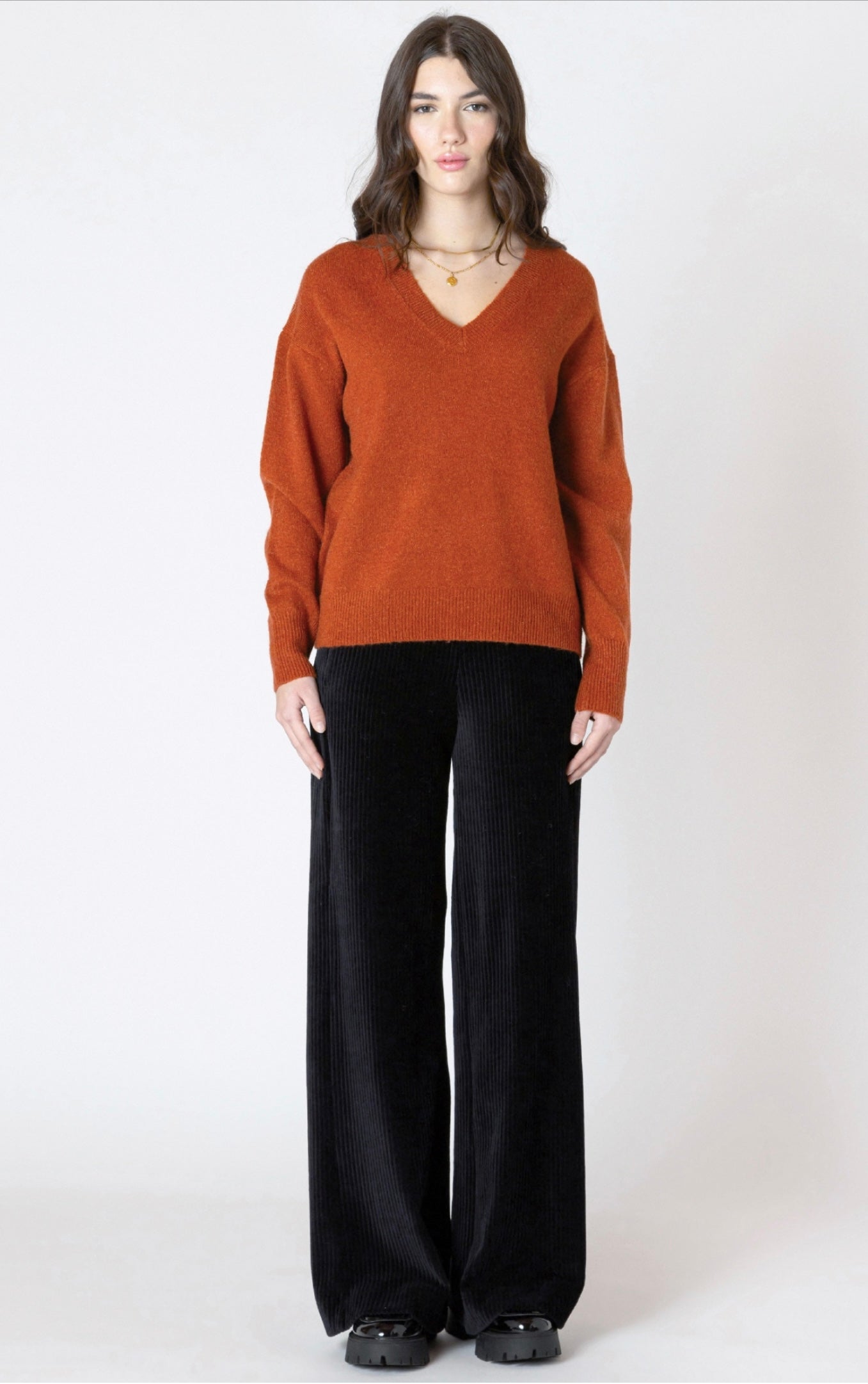 Dex V-Neck Sweater Burnt Orange