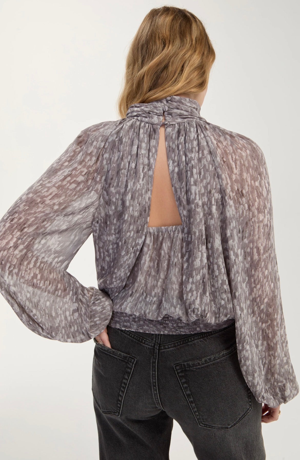 Liverpool Shirred Mock Neck Top