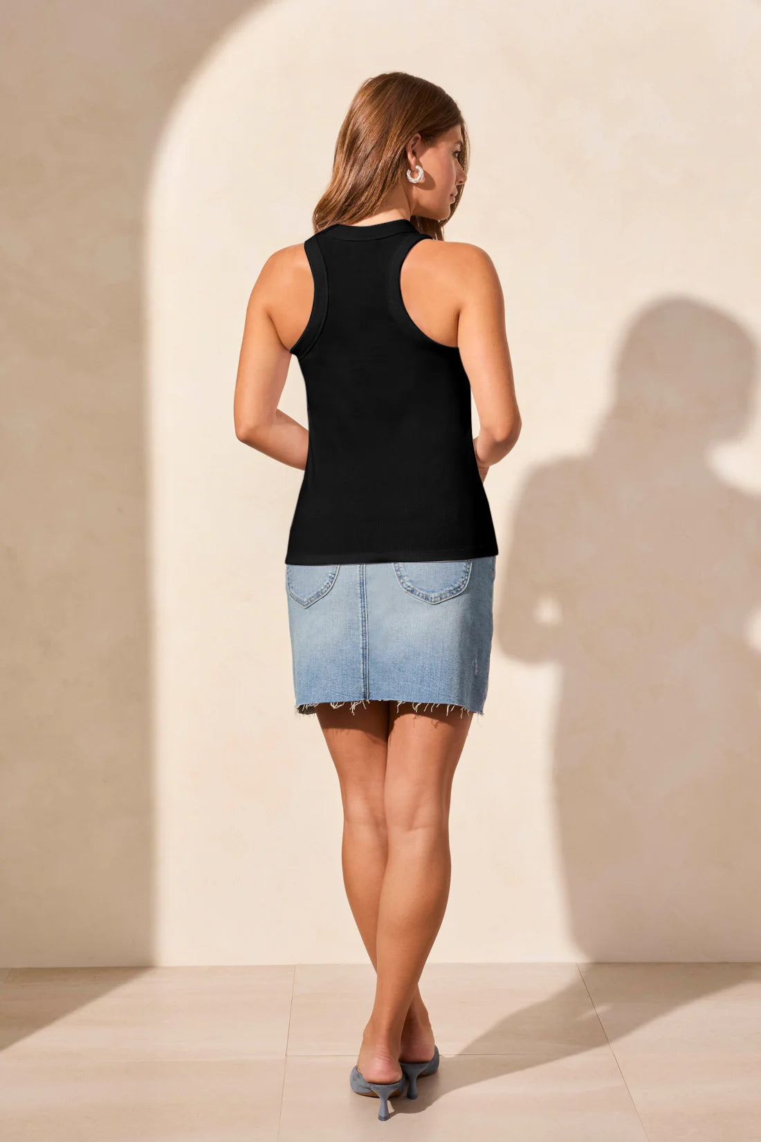 Tribal Racer Back Ribbed Tank Black