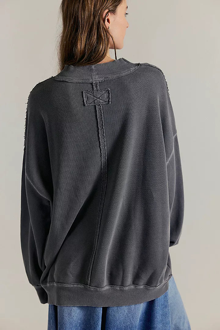 Free People Palm Springs Pullover Sweatshirt Washed Black