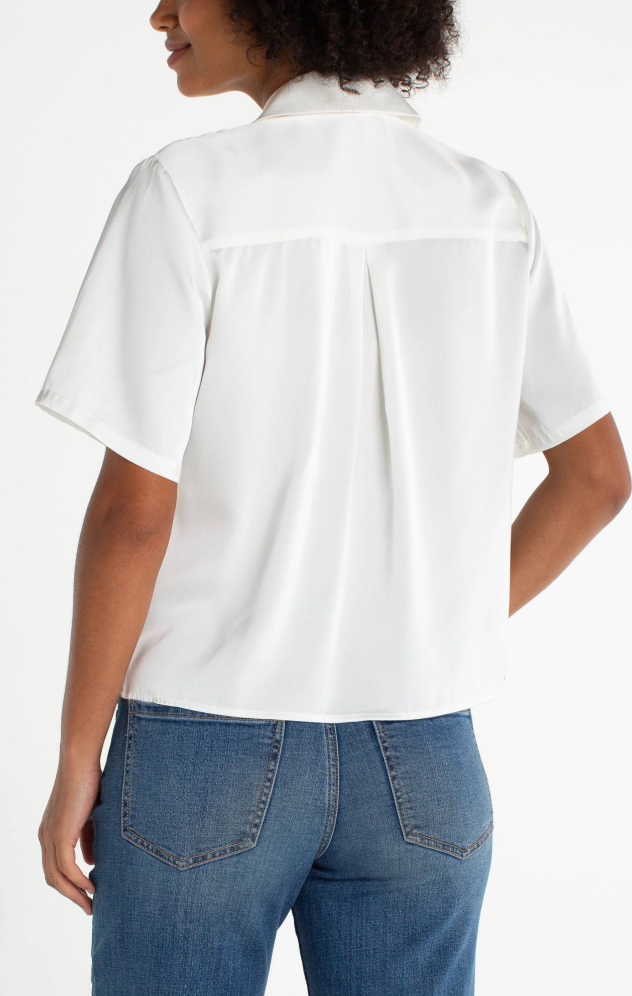 Liverpool Short Sleeve Camp Collar Blouse Whipped Cream