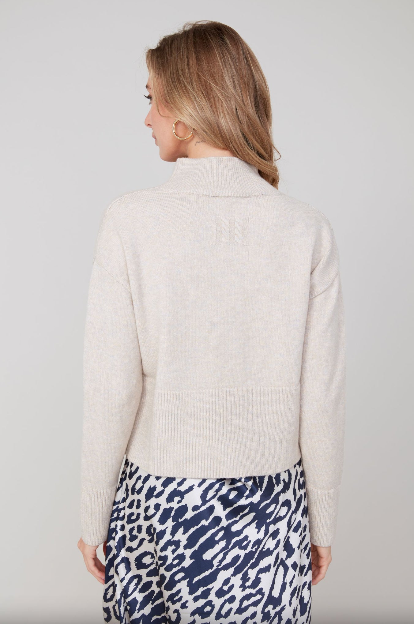 Renuar Cropped Slit Sweater Heather Oyster