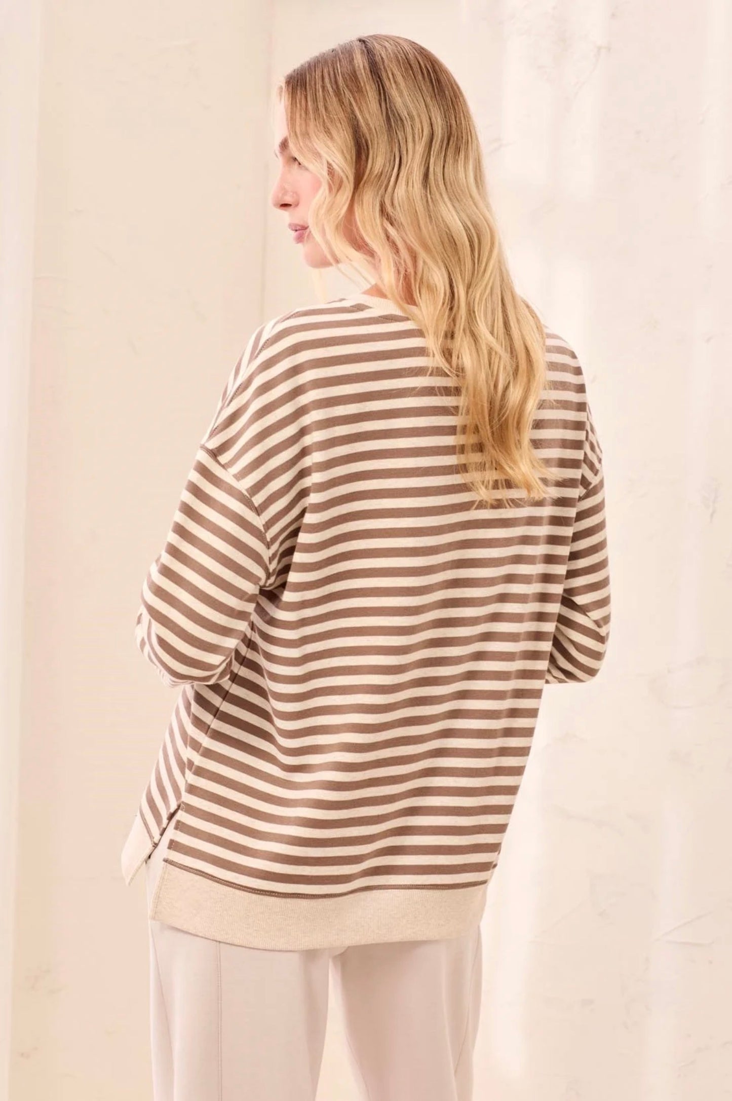 Tribal Drop Shoulder Striped Crewneck Fossil
