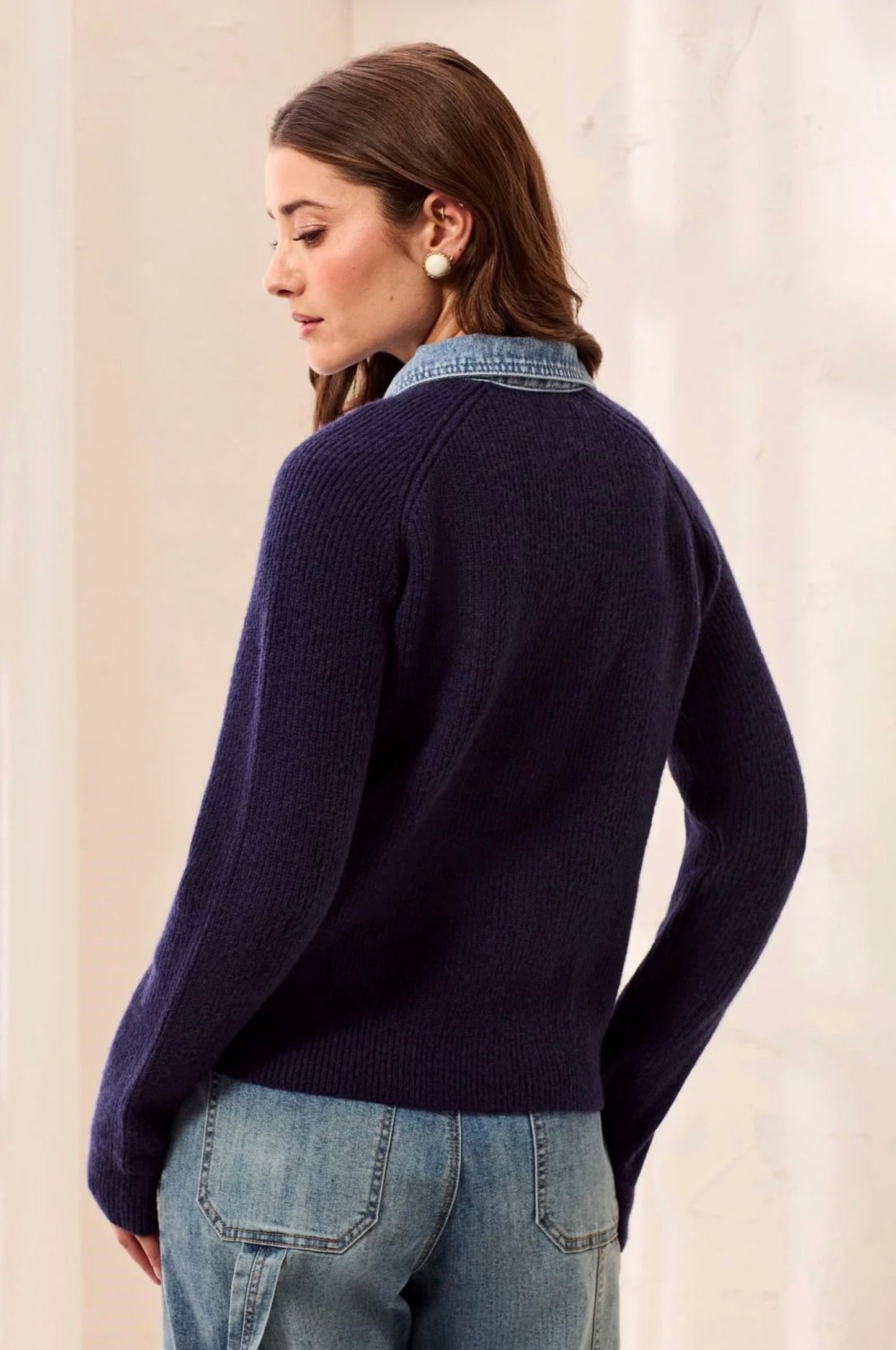 Tribal Denim Trim Sweater Jacket Nightfall