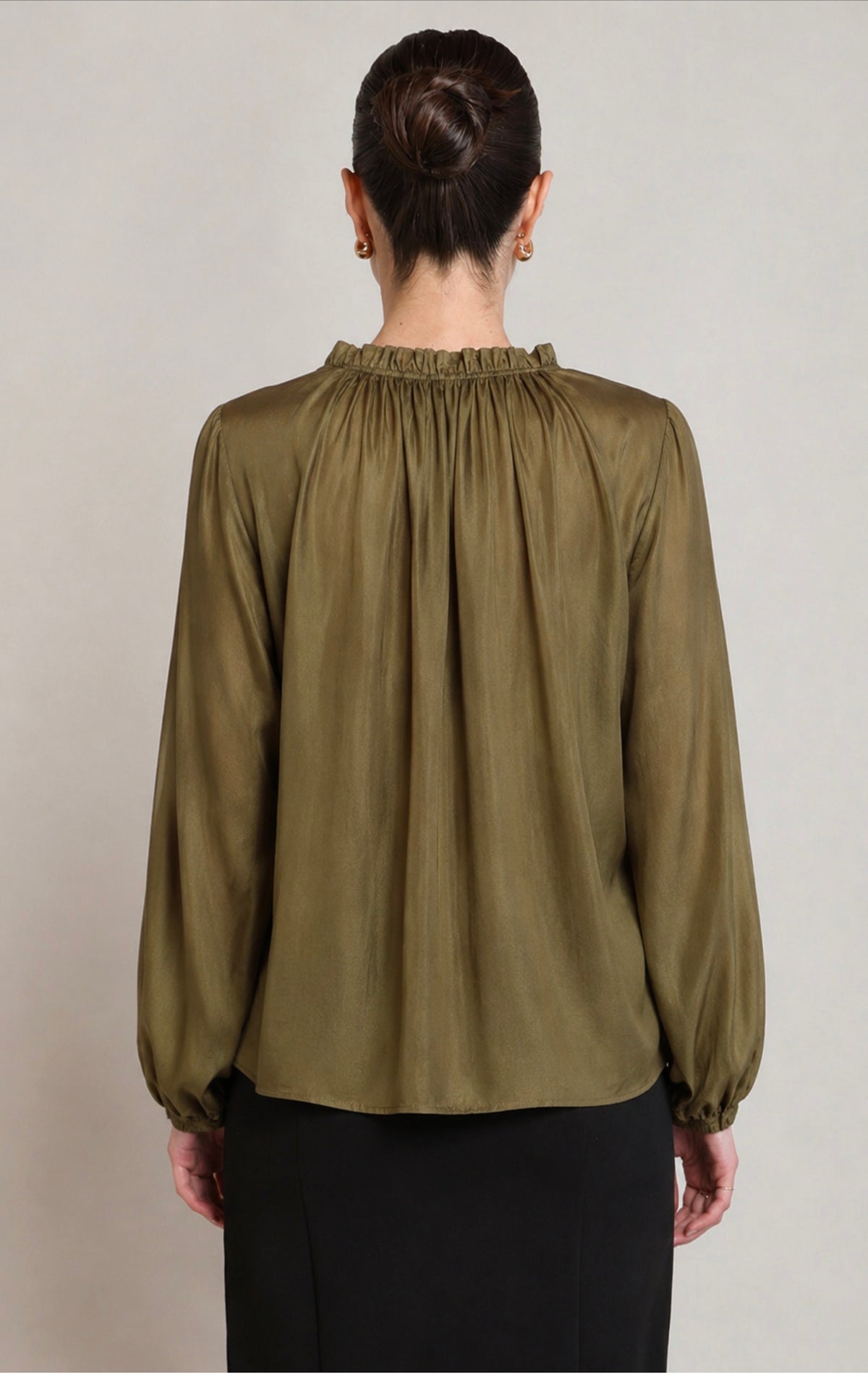 Black Tape Button Front Blouse Olive