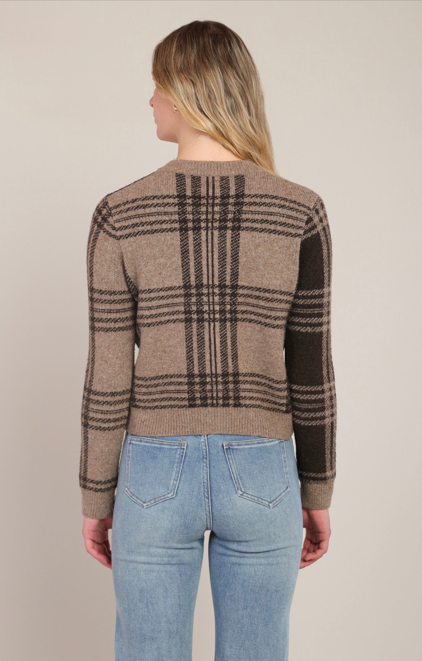 Room 34 Plaid Cardigan Taupe