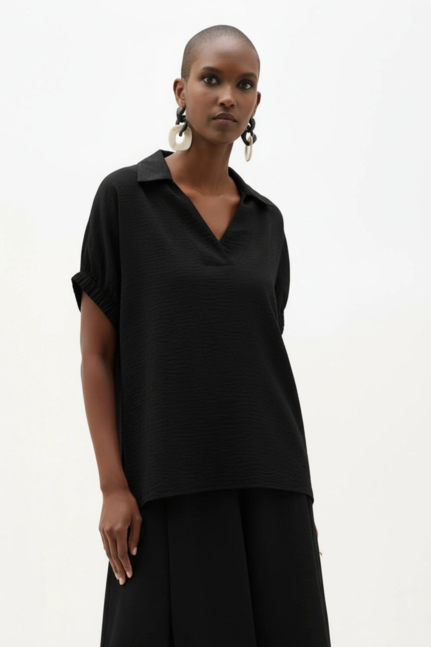 Joseph Ribkoff Woven Gauze Boxy Top With Shirred Sleeves 262078