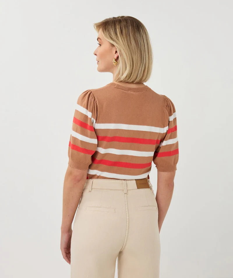 Esqualo Puff Sleeve Striped Top