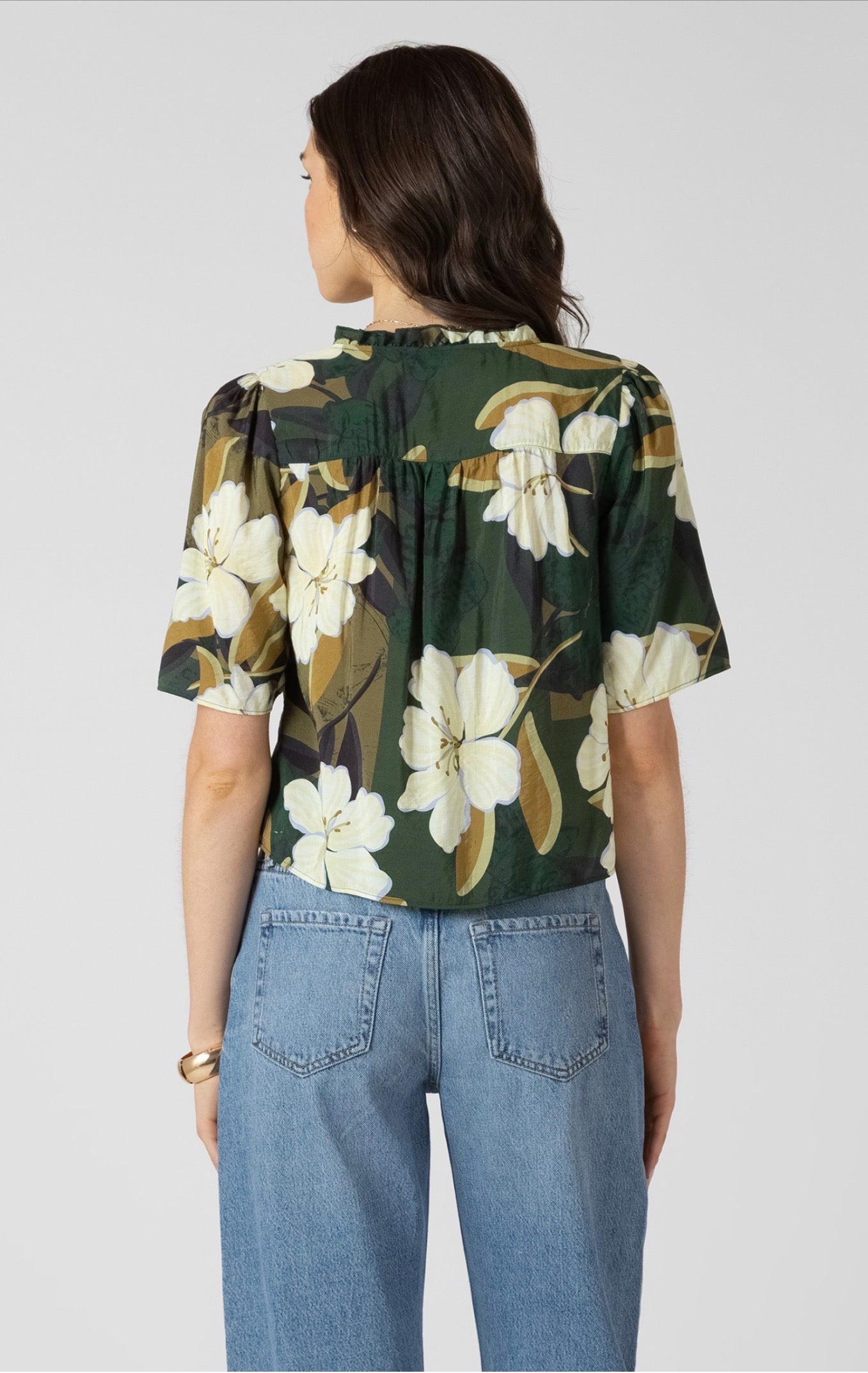 Rex Button Front Ruffle Trim Blouse Palm Blossom