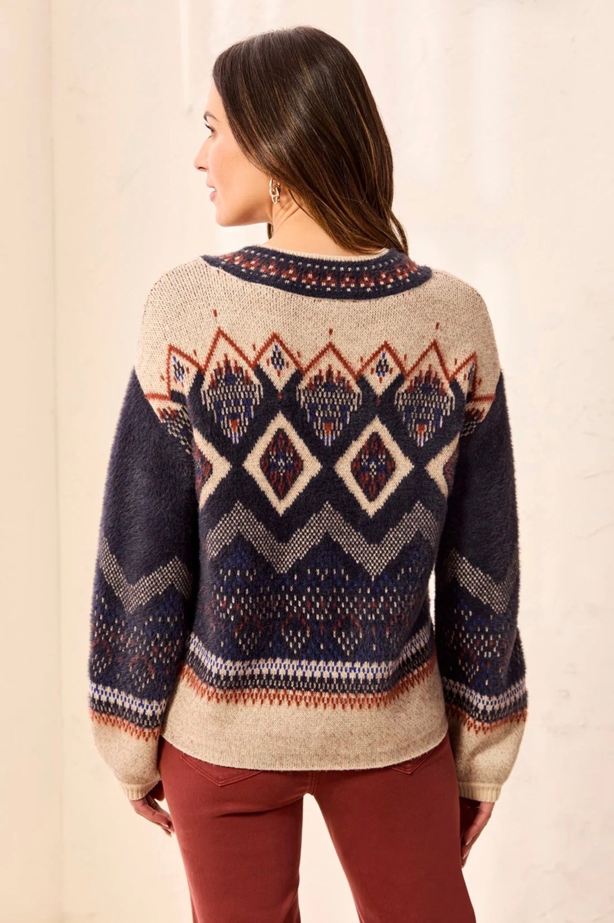 Tribal Fair Isle Mock Neck Sweater