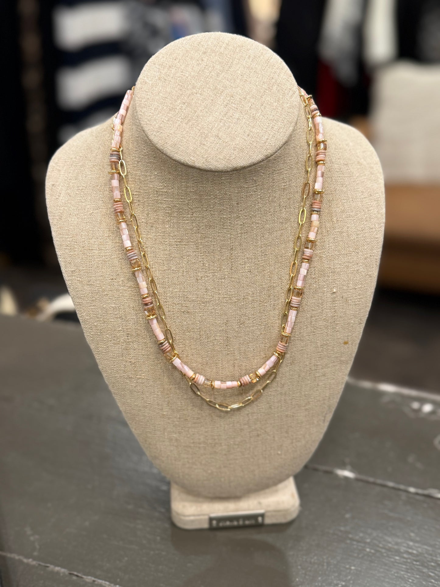 Merx Gold Pink Stone Necklace