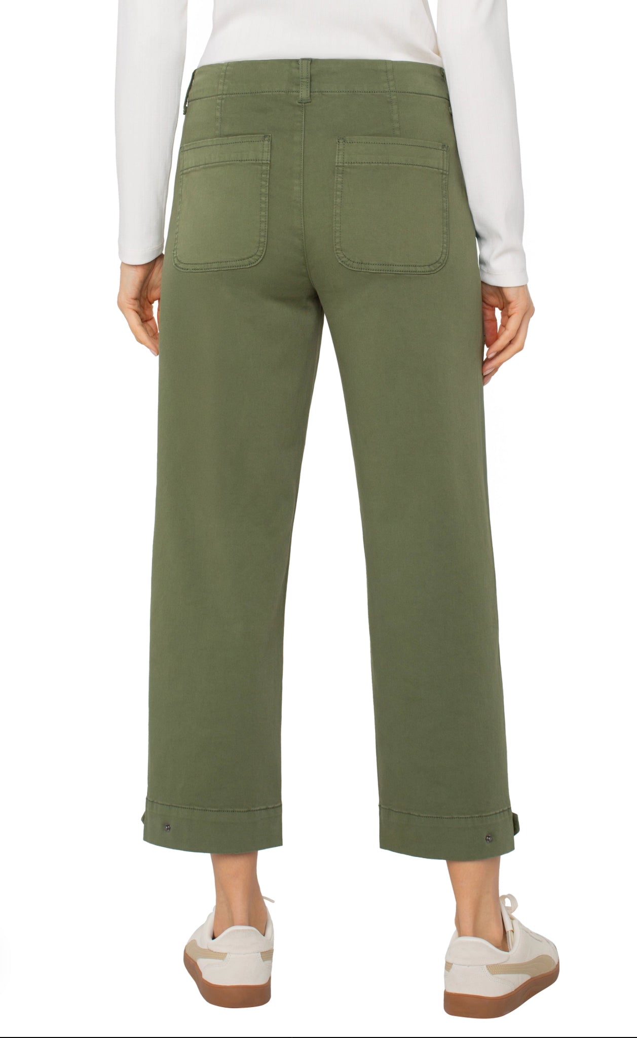 Liverpool Utility Crop Tab Hem Pants Forest