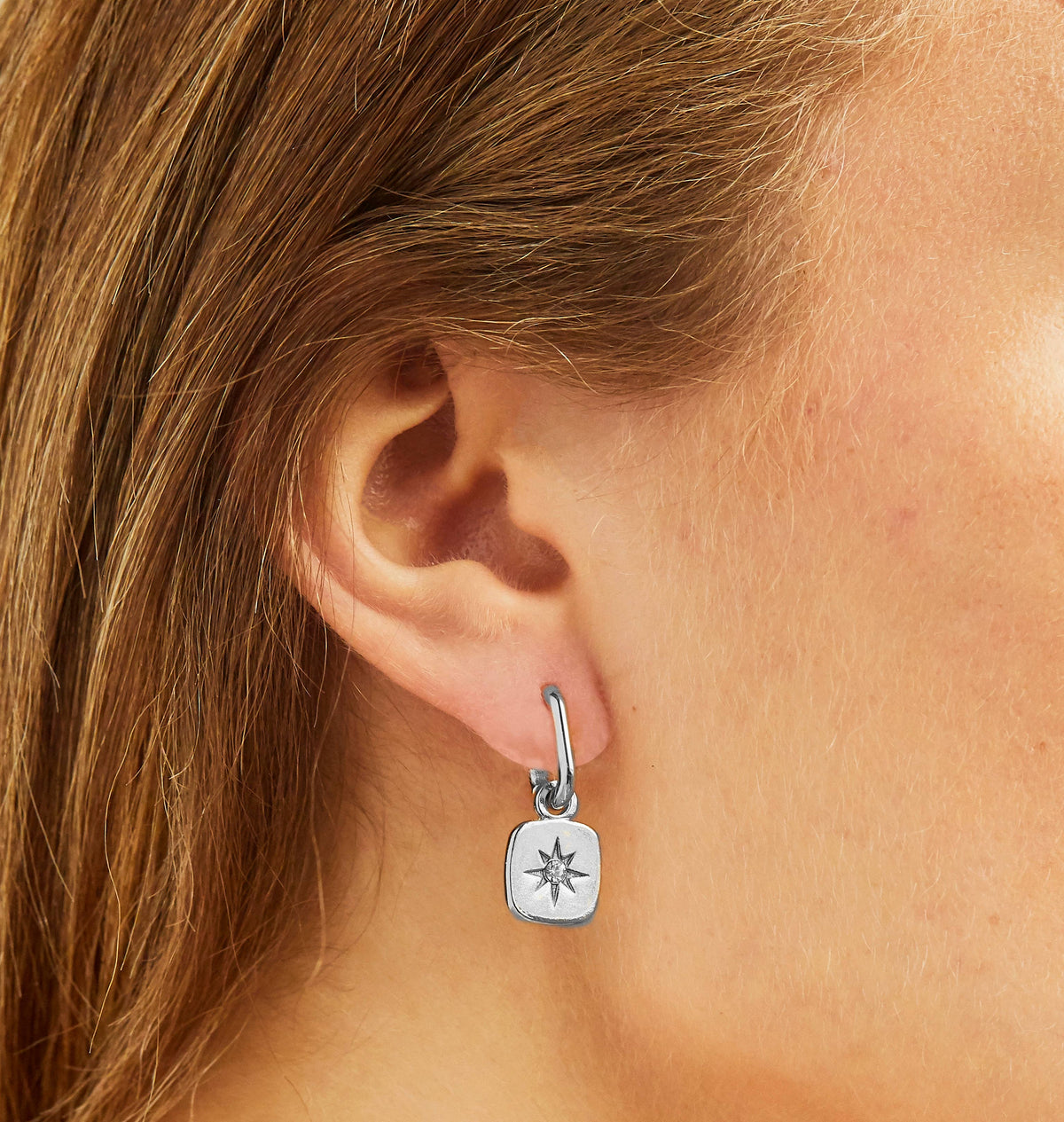 Foxy Originals Nova Huggie Hoop Starburst Earrings Silver