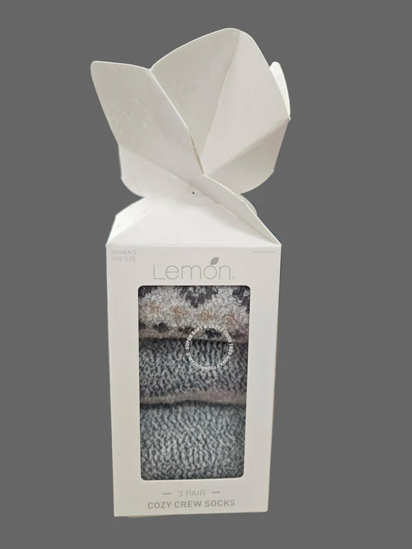Lemon 3 Pack Cozy Crew Sock Gift Box Navy
