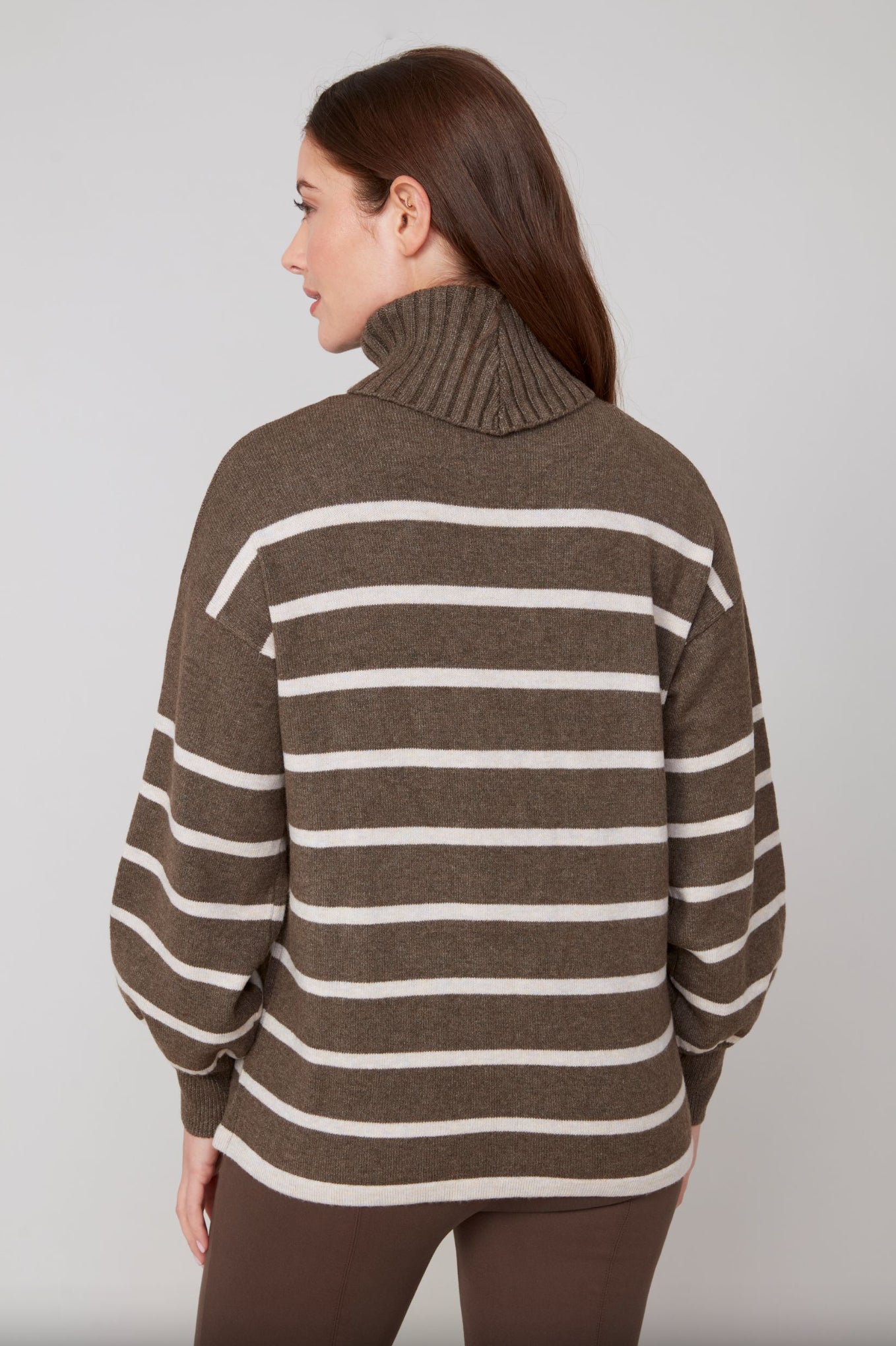 Renuar Striped Turtleneck Sweater Chocolate