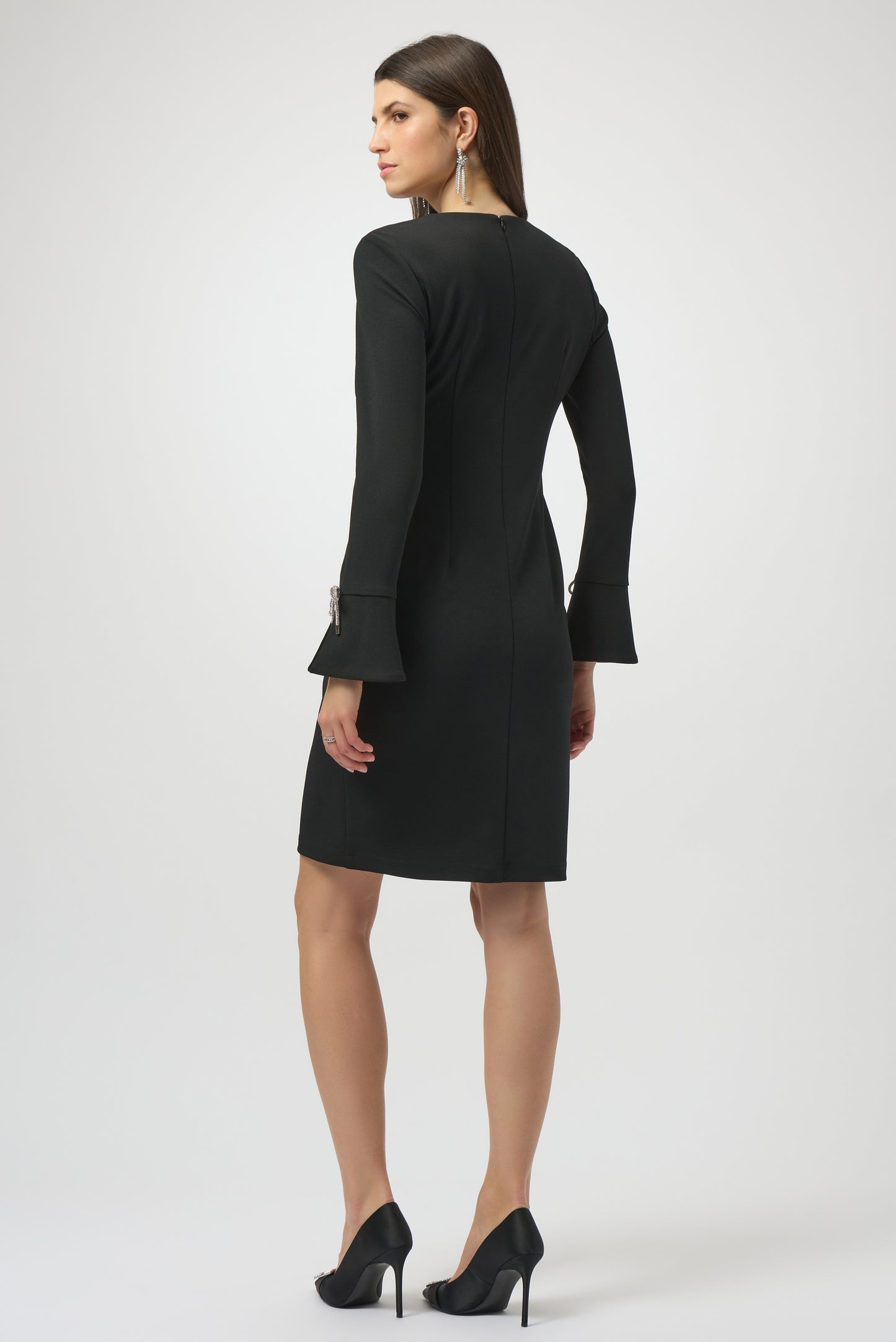 Joseph Ribkoff Scuba Crepe Shift Dress With Rhinestone Bows 254048