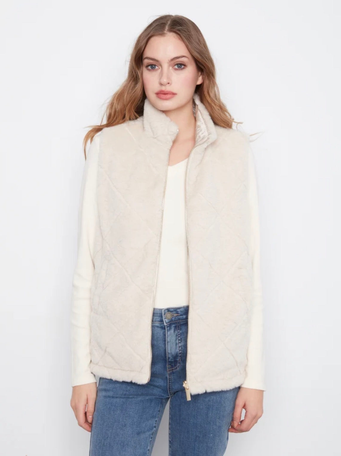Charlie B Faux Fur Reversible Vest Pearl