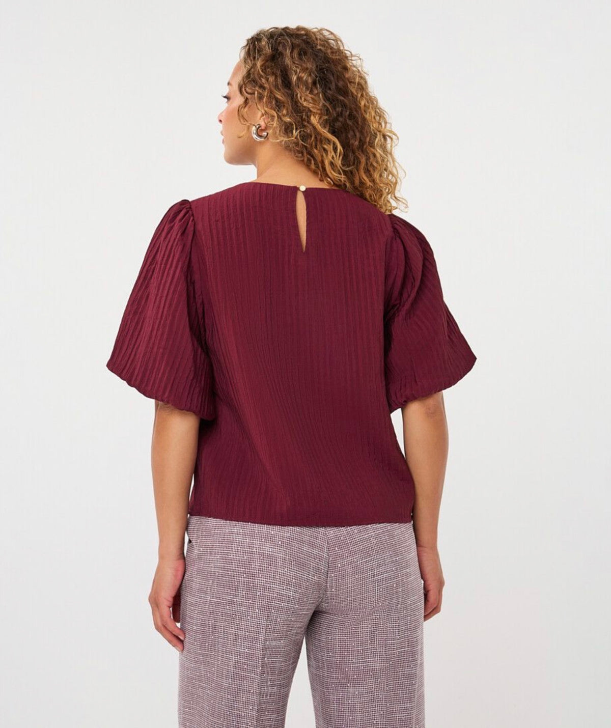 Esqualo Balloon Sleeve Crinkle Blouse Merlot