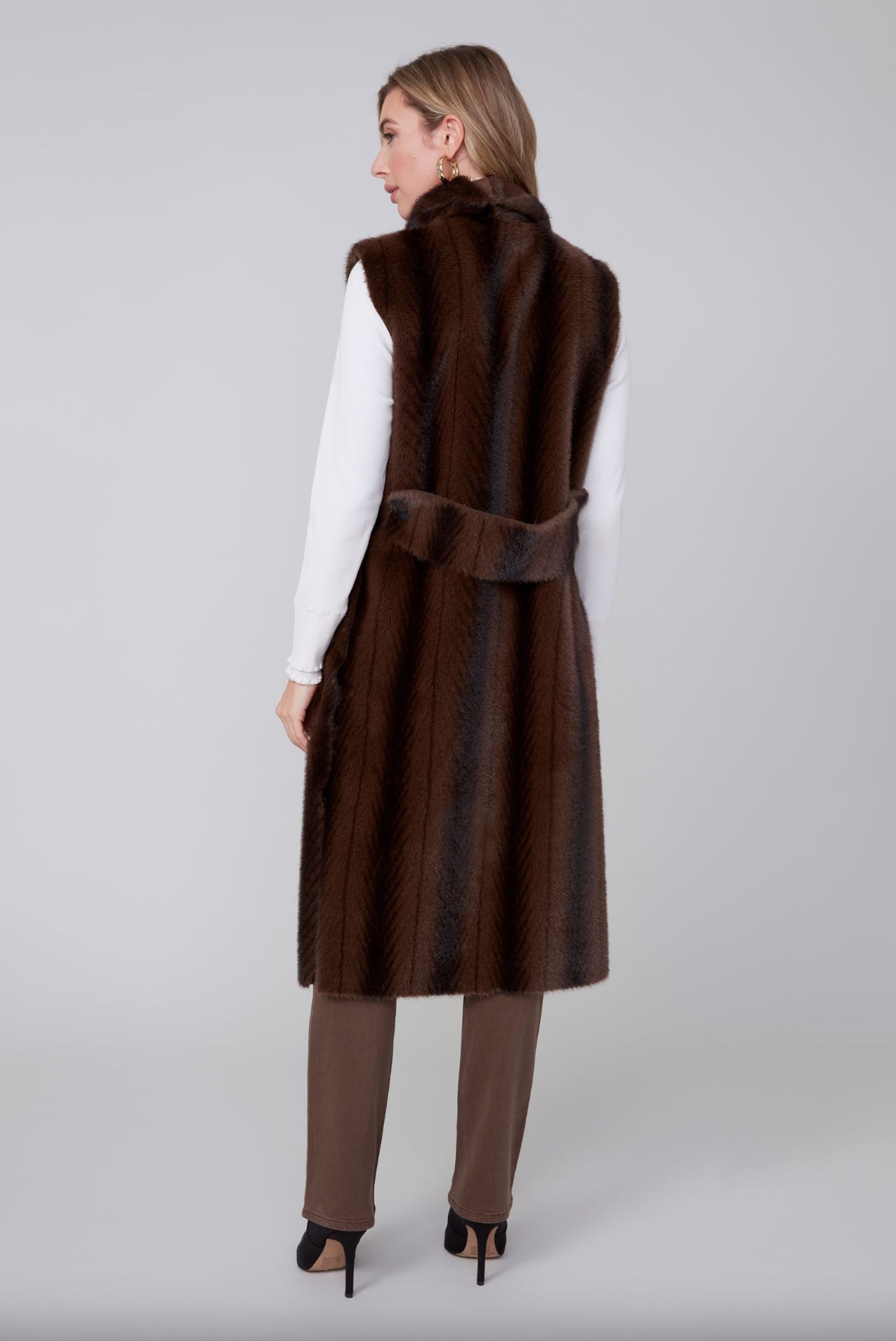 Renuar Long Faux Fur Vest Chocolate