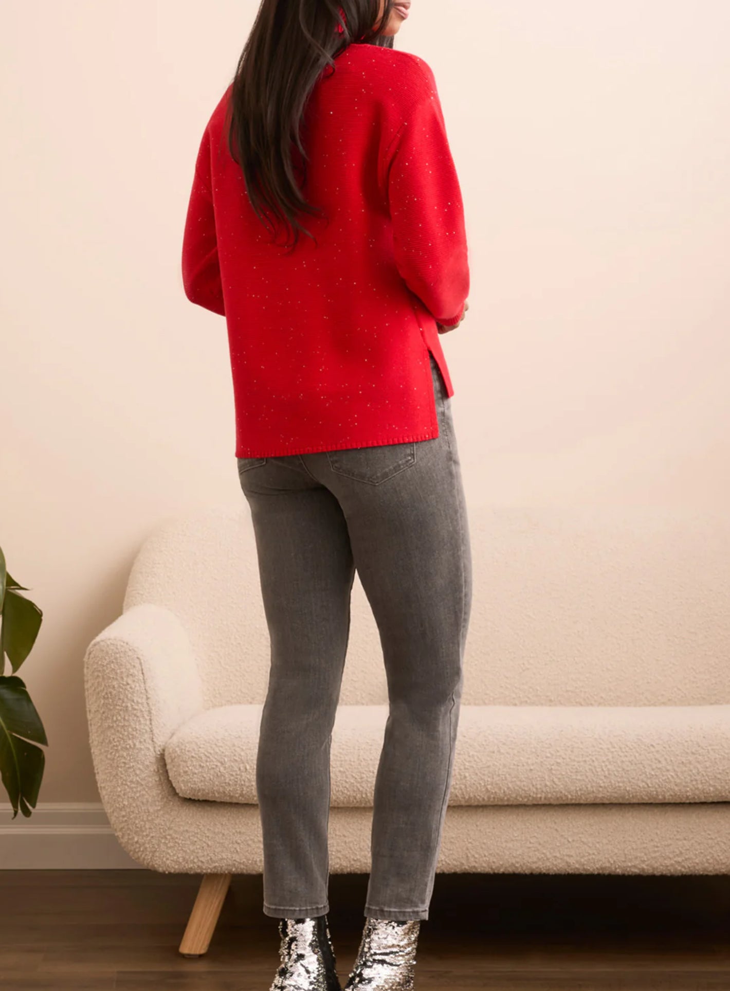 Tribal Sequin Turtleneck Sweater Carmine