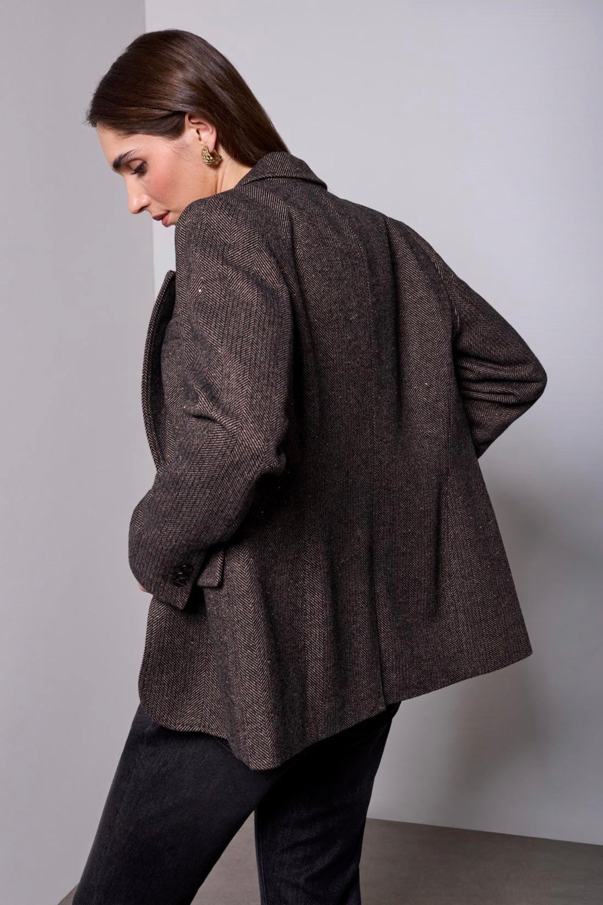 Tribal Blue Thread Herringbone Sequin Tweed Blazer