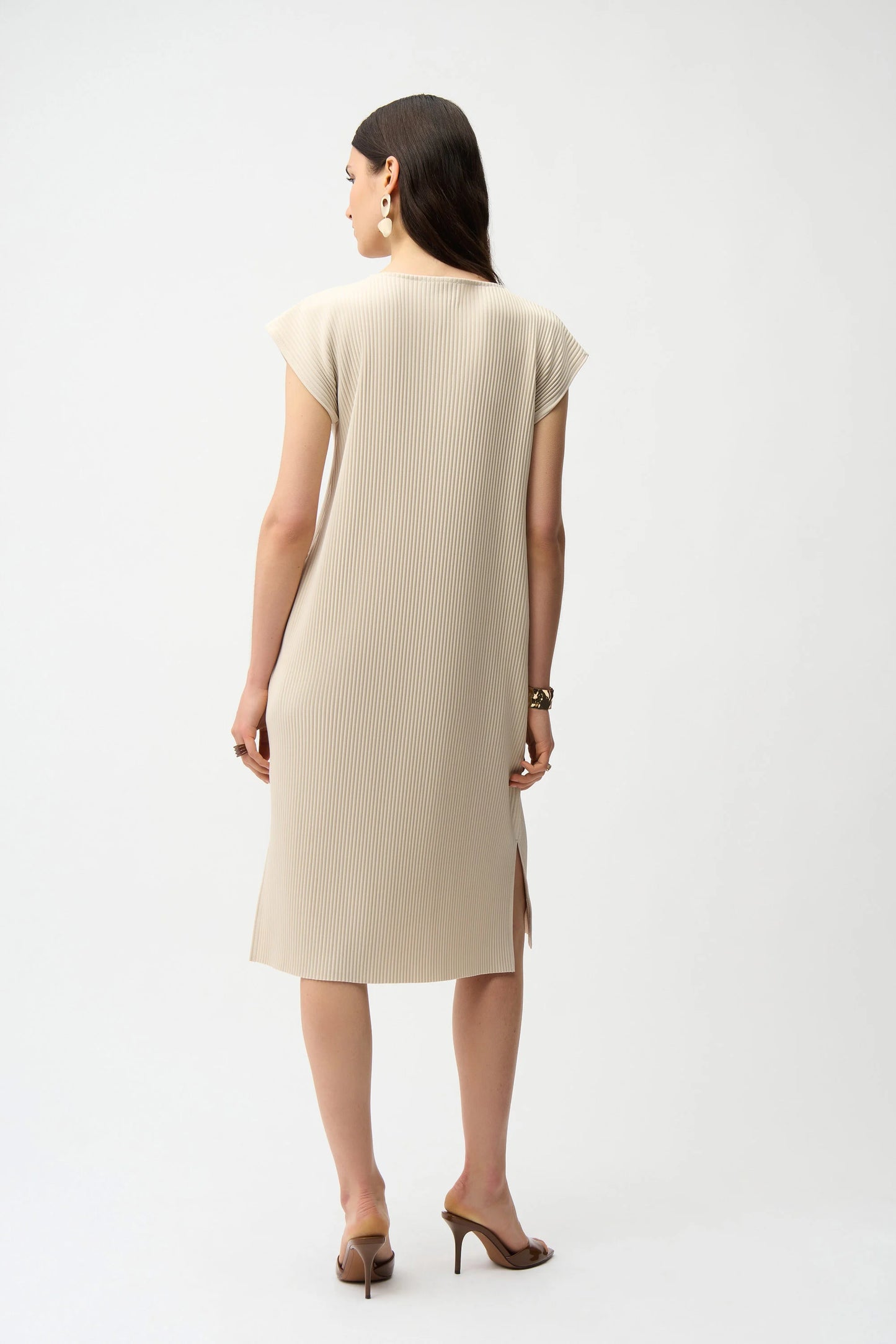 Pleated Scuba Crepe Straight Dress With Pockets Moonstone 261252