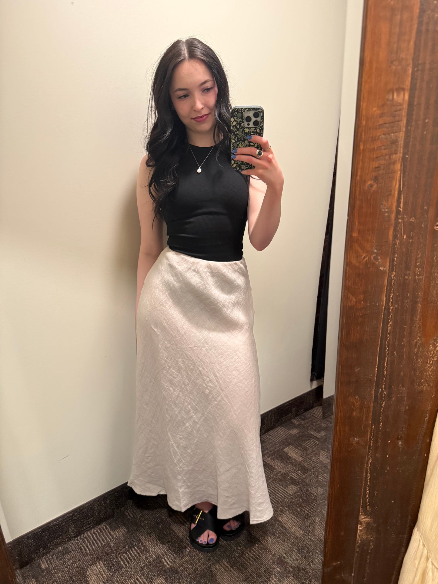 Pistache Linen Slip Skirt Beige