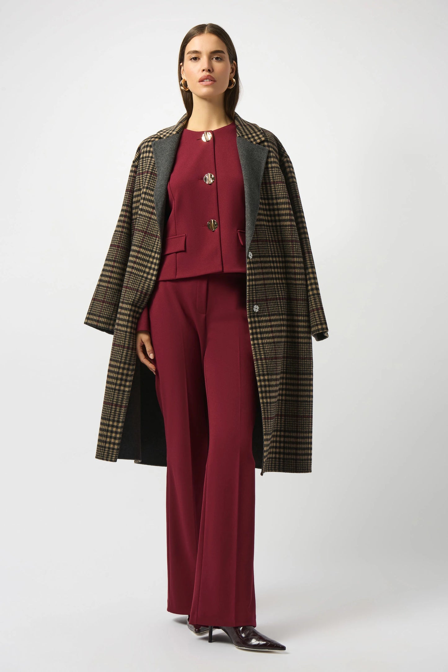 Joseph Ribkoff Wool Blend Plaid Double-Faced Coat 253946