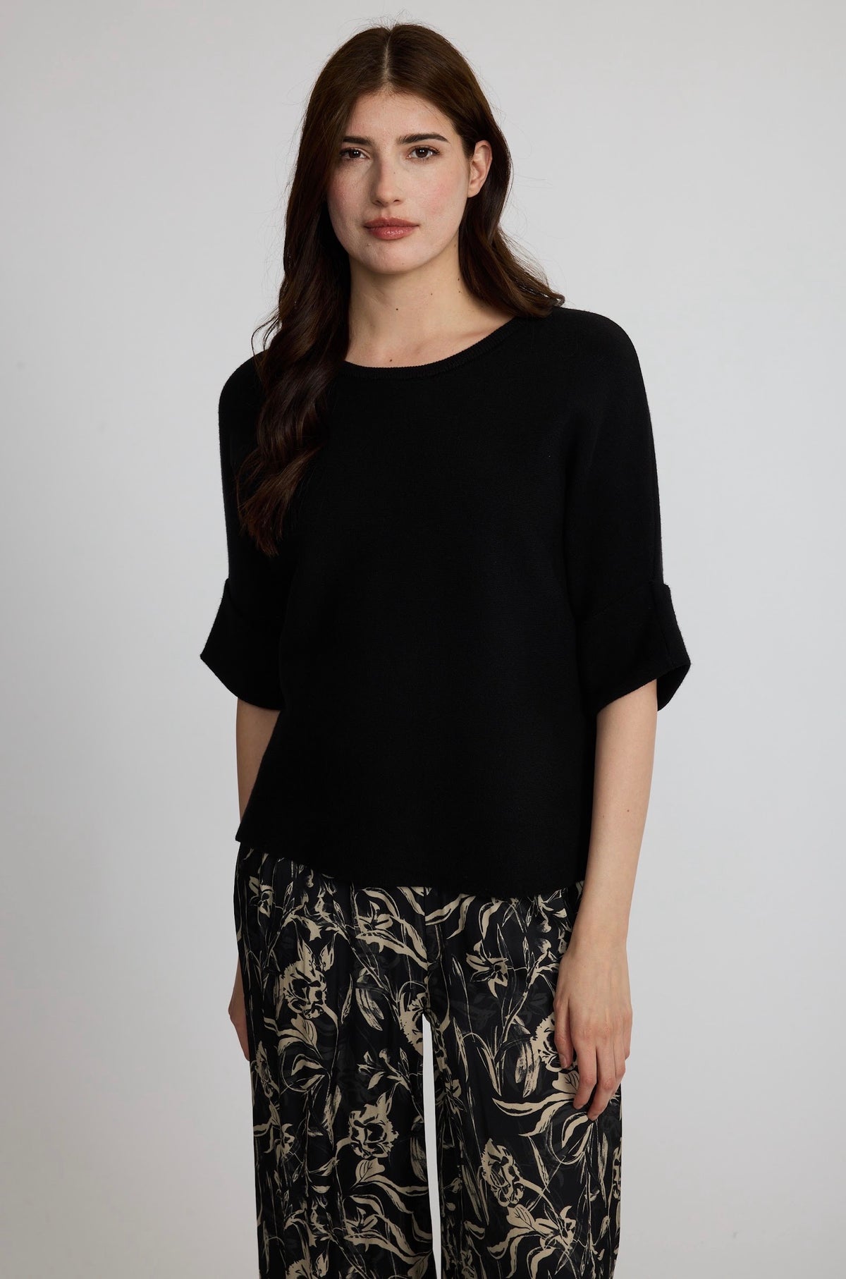 Pistache Folded Sleeve Sweater Black