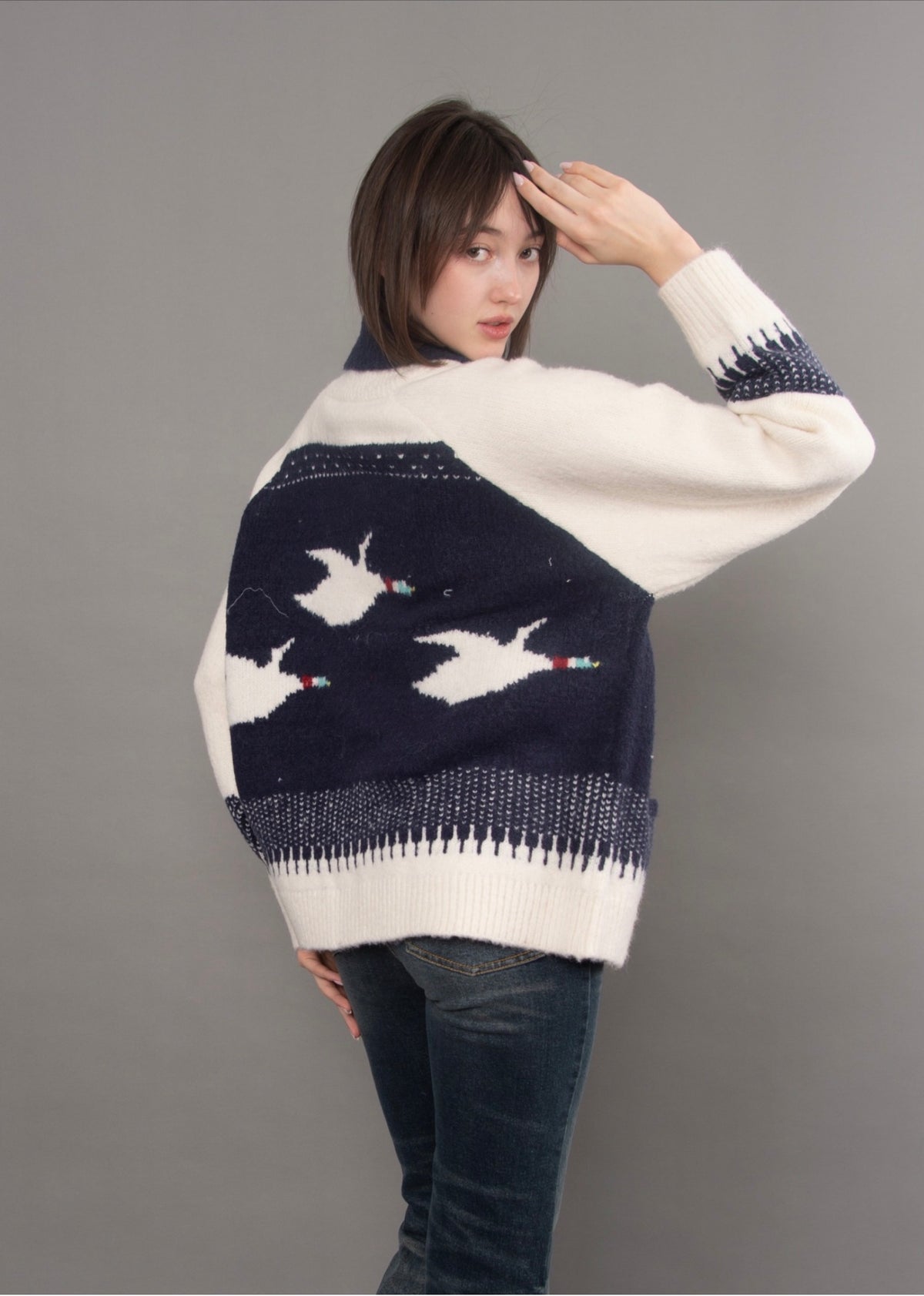 RD Style Taji Shawl Neck Zip Up Cardigan