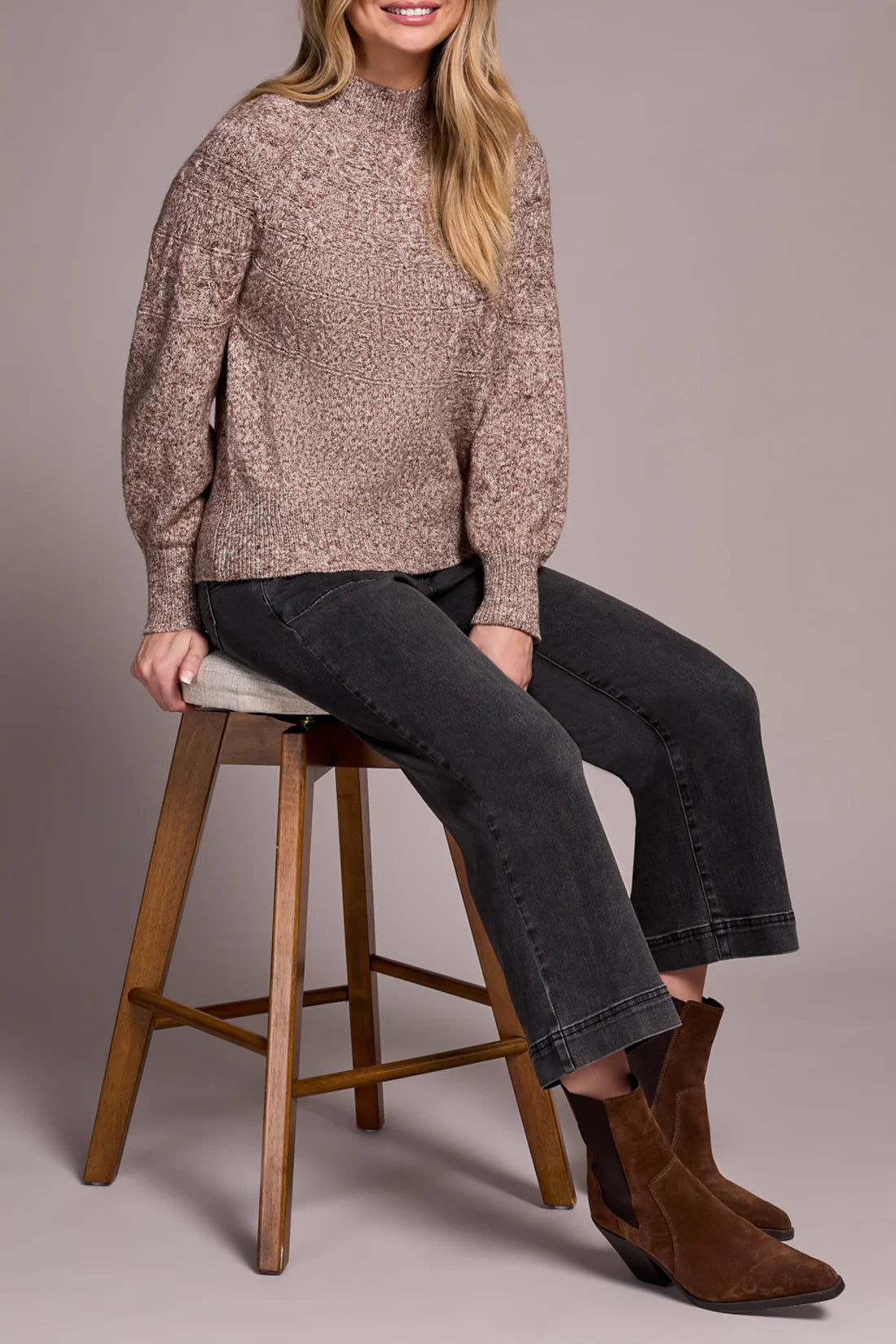 Tribal Mock Neck Sweater Wood