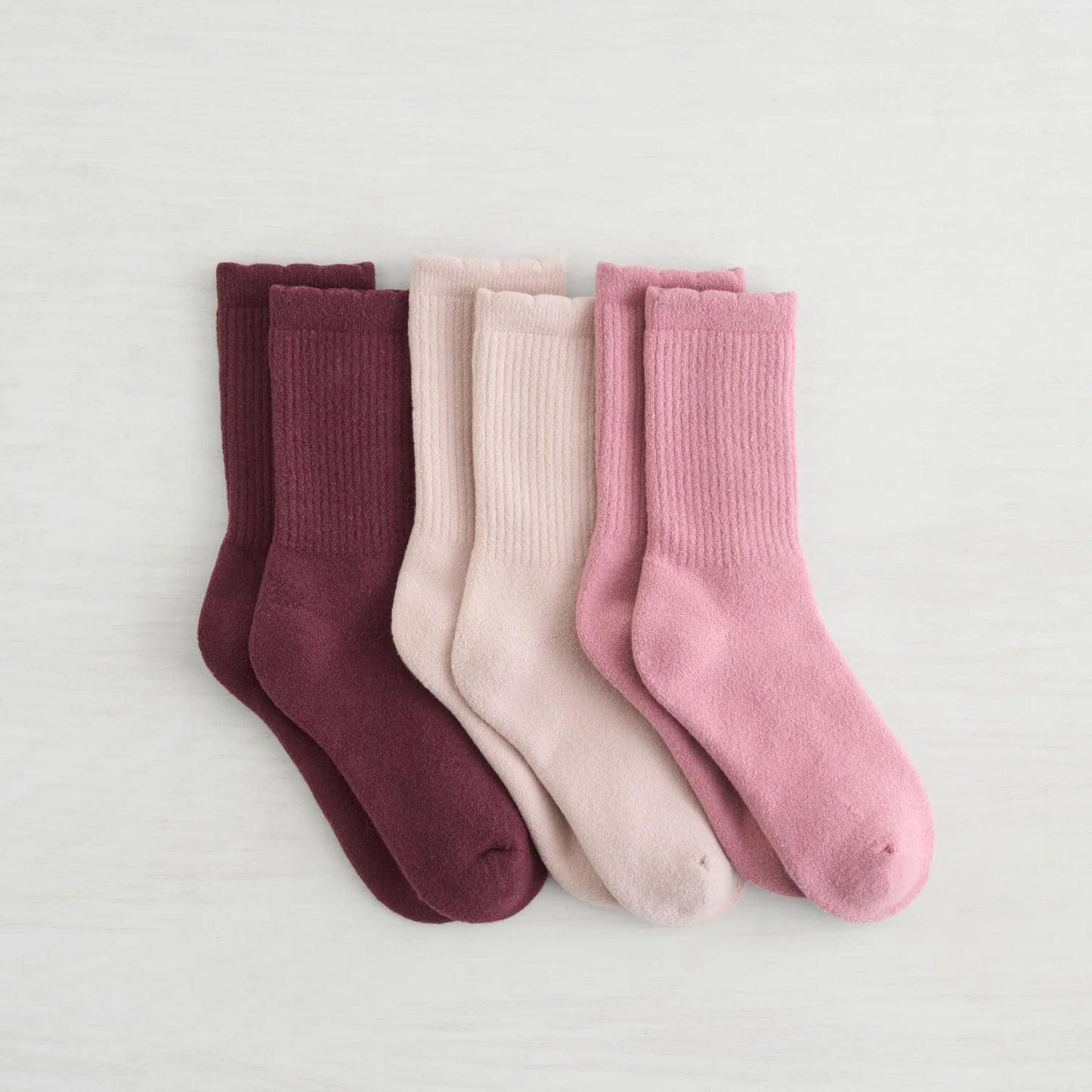 Lemon Scalloped Full Terry Crew Socks 3 Pack Pastel Purple