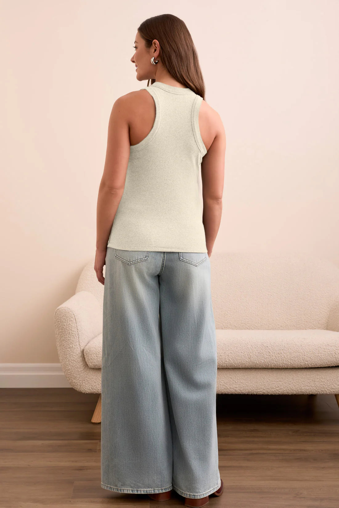 Tribal Racer Back Ribbed Tank Cream