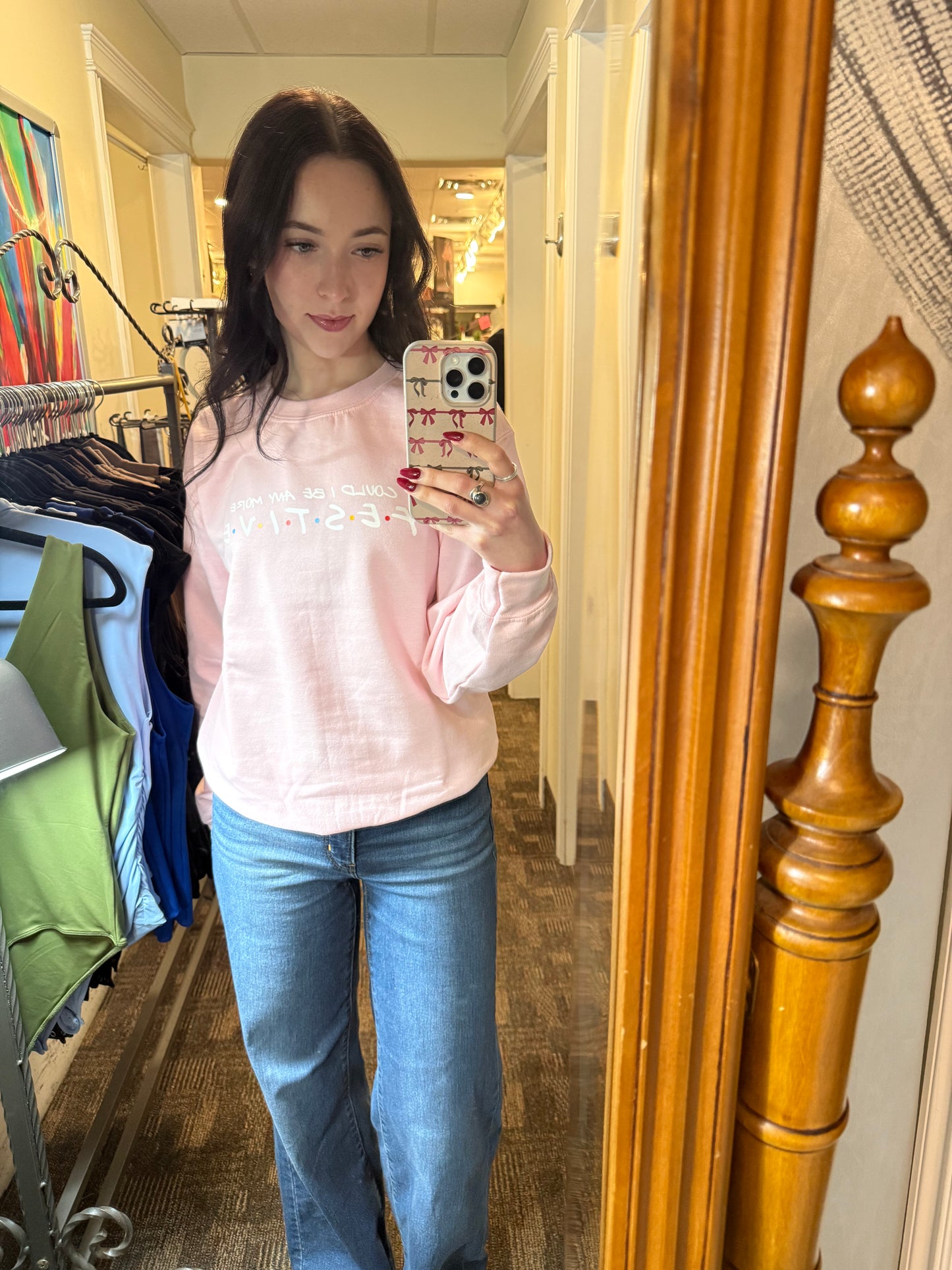 Blonde Ambition Could I Be Any More Festive Crewneck Pink