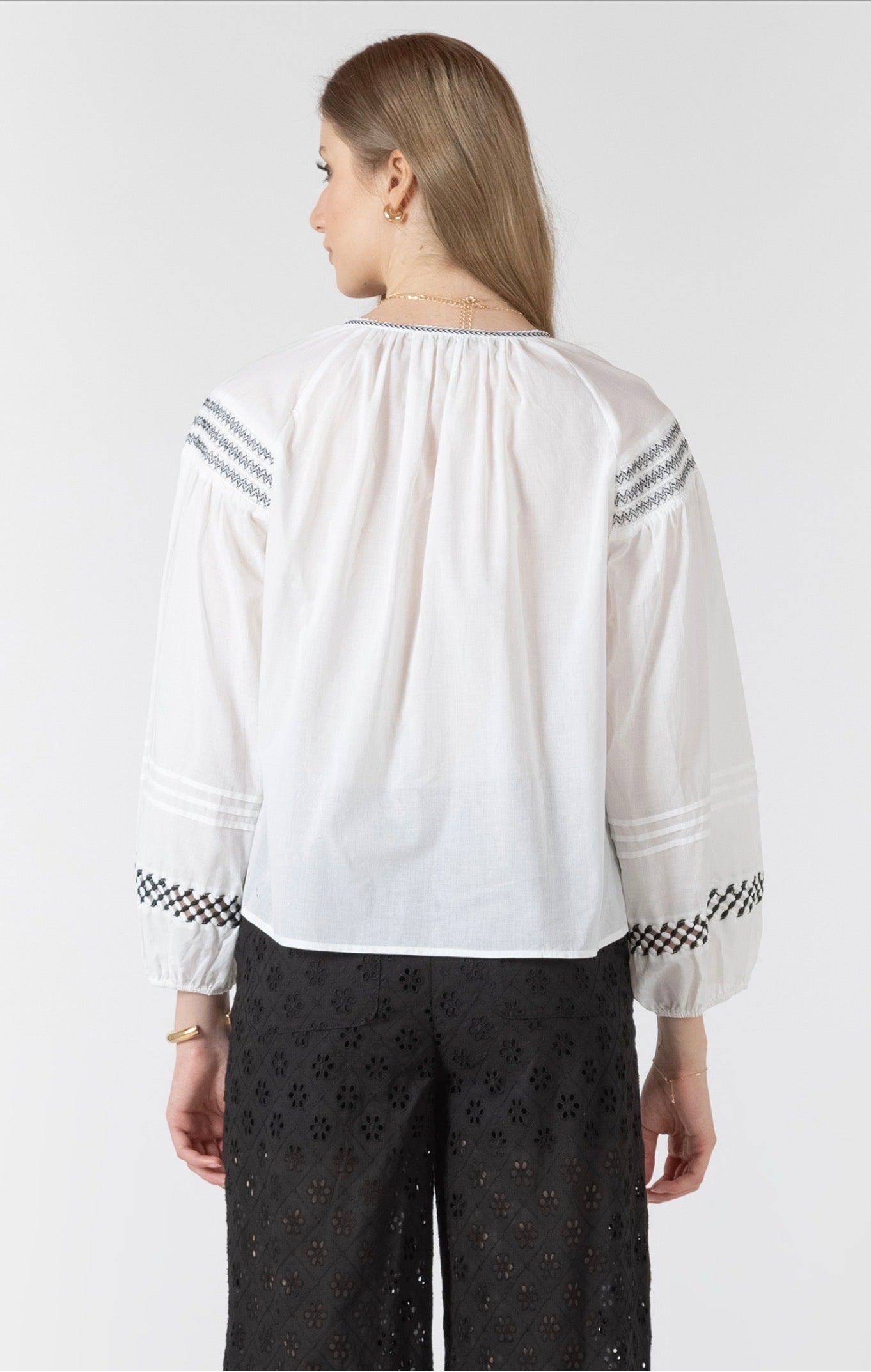 Black Tape Embroidered Detail Blouse