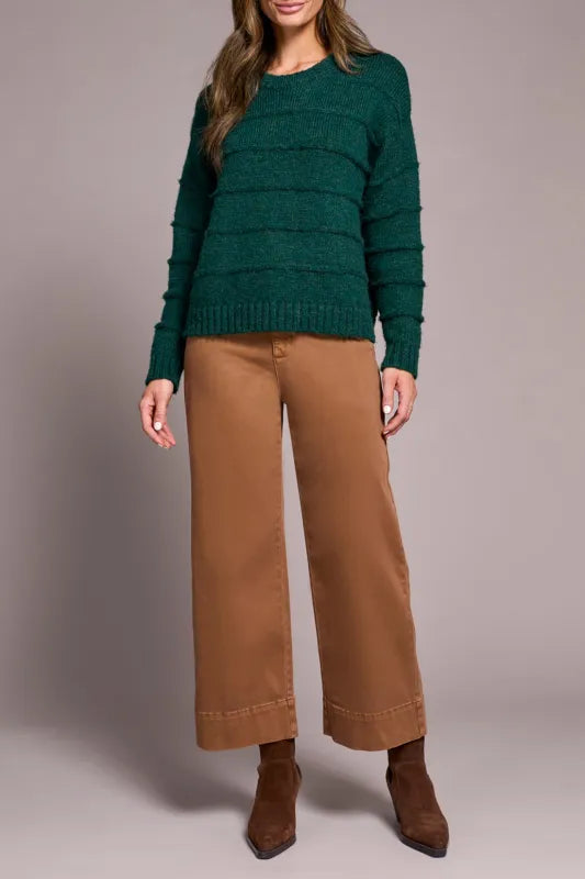 Tribal Stripe Textured Crew Neck Sweater Opal Green