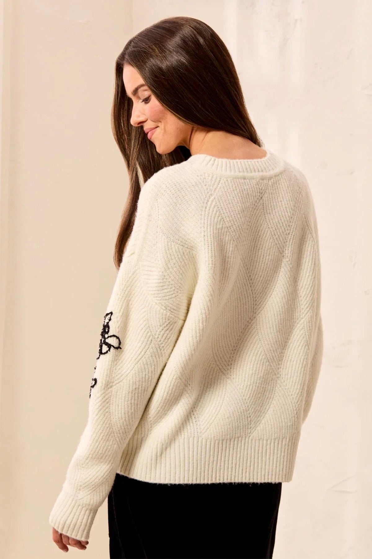 Tribal Flower Embroidered Knit Sweater