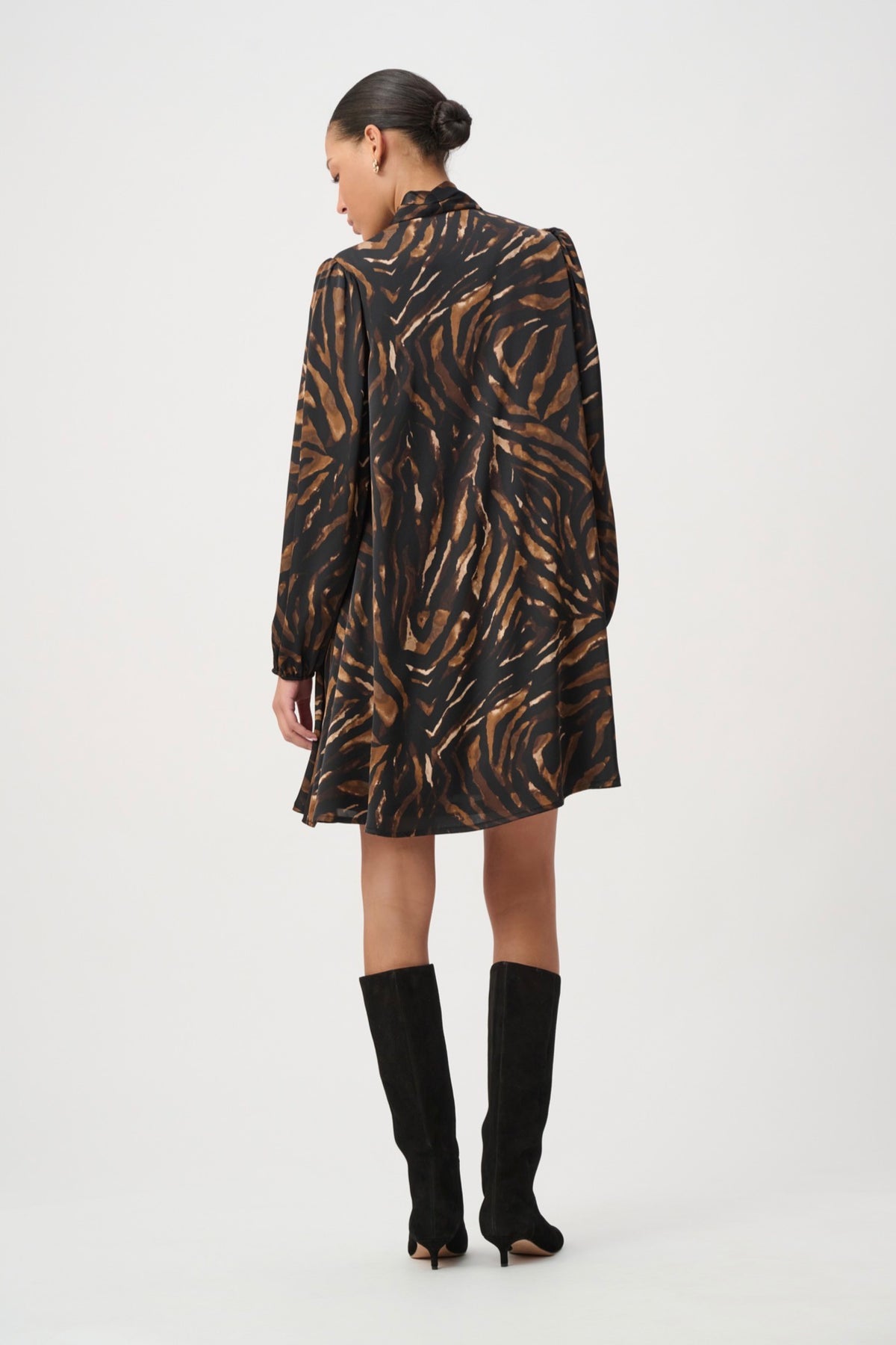 Joseph Ribkoff Animal Print Tie-Neck Trapeze Dress 264139