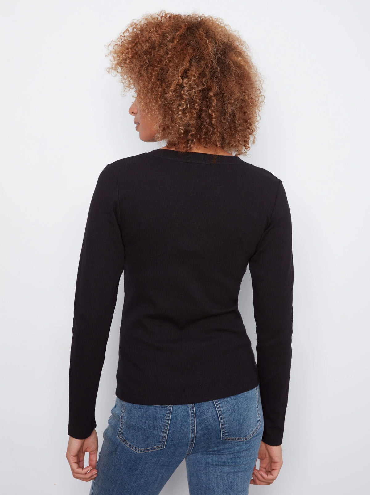 Charlie B Ribbed V-Neck Top Black
