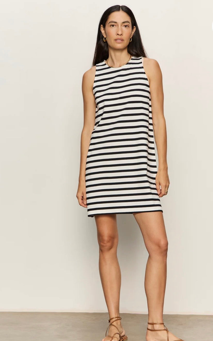 ON THE YACHT SHIFT DRESS CHALK AND BLACK STRIPE