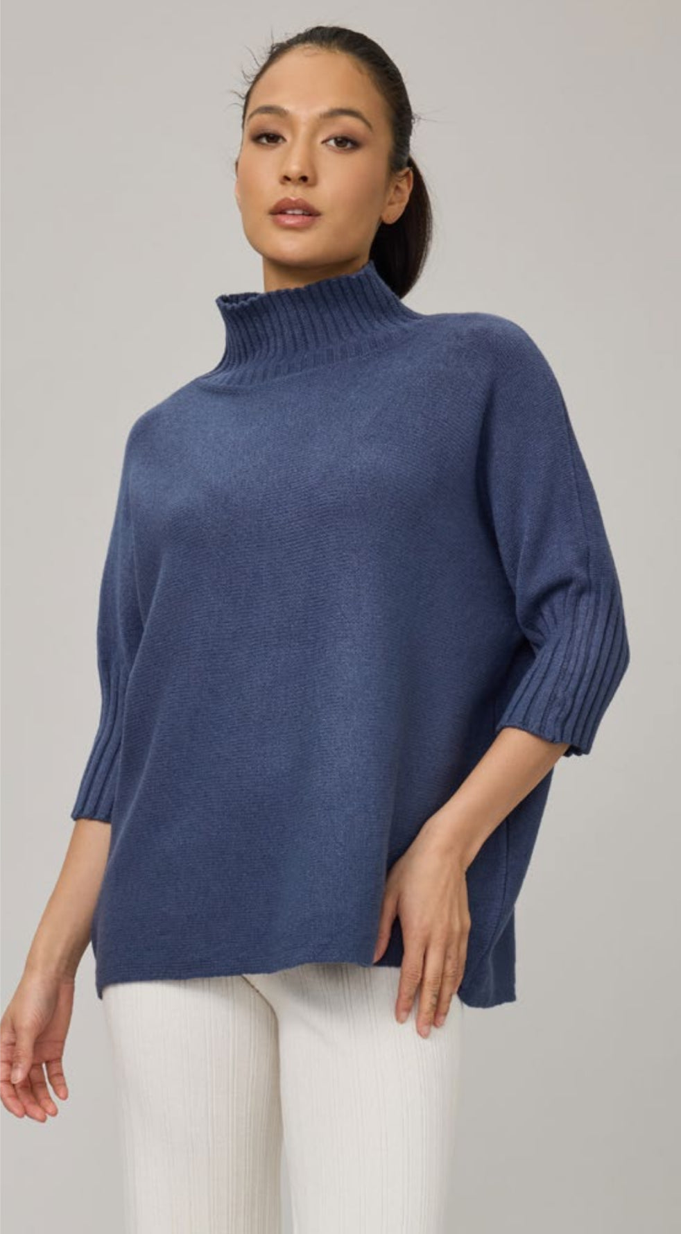 Pistache Rib Funnel Neck Knit Sweater Blue Jeans
