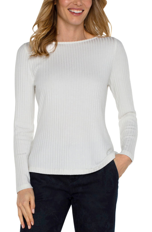 Liverpool Long Sleeve Boat Neck Knit Top Snow